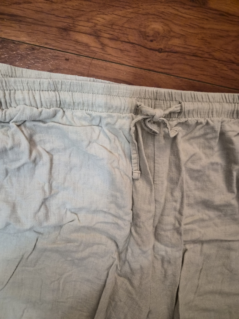 Hem Light Beige Wide-Leg Linen-Blend Drawstring Pants - Picture 2 of 4